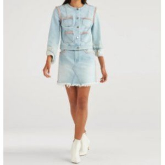 7 for all mankind denim jacket pink trim size  S new with tag - Picture 3 of 15